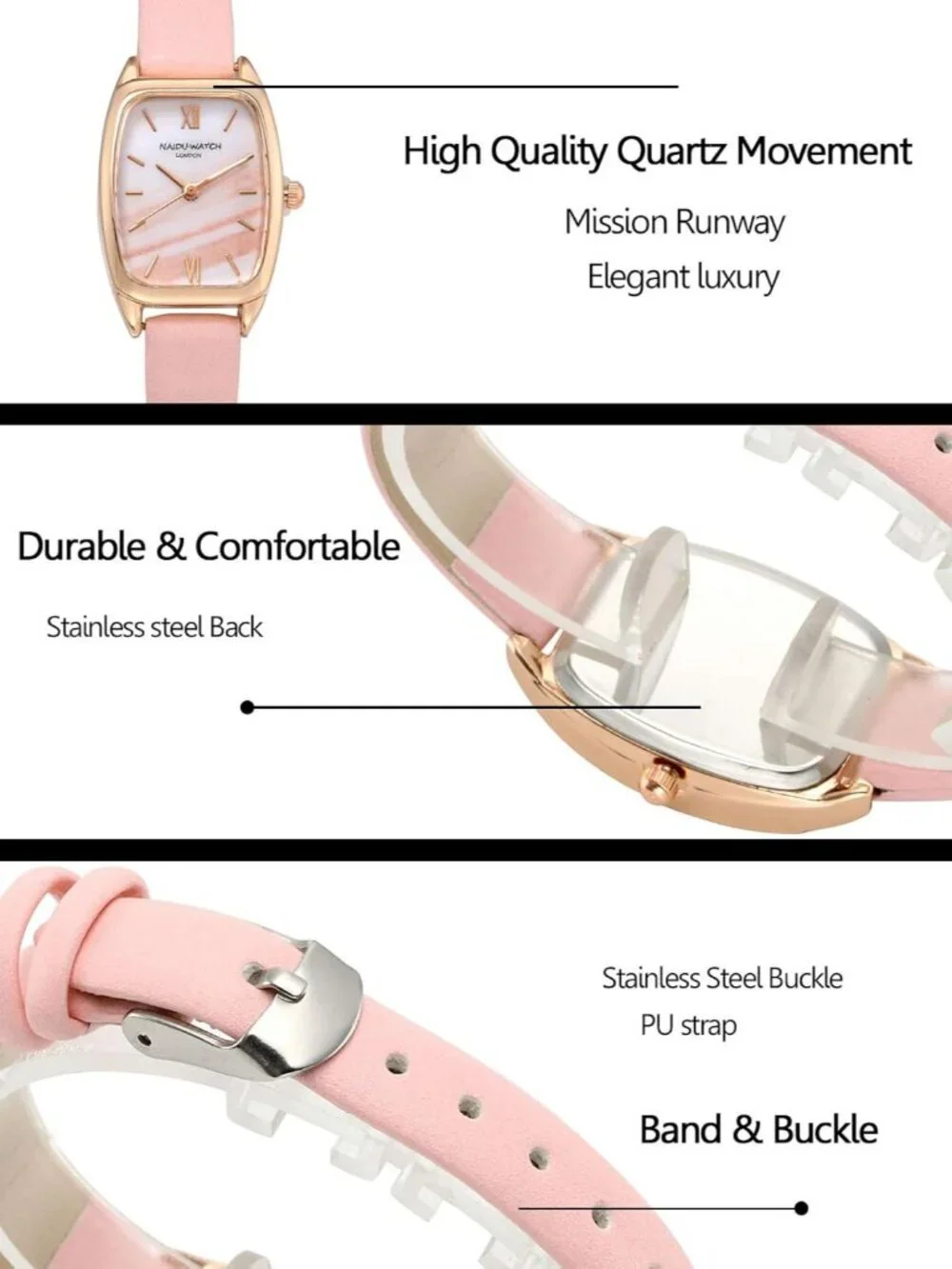 Womens Ladies Fashion Leather Wrist Watch Rectangle Elegant Simple Dial Analog Q